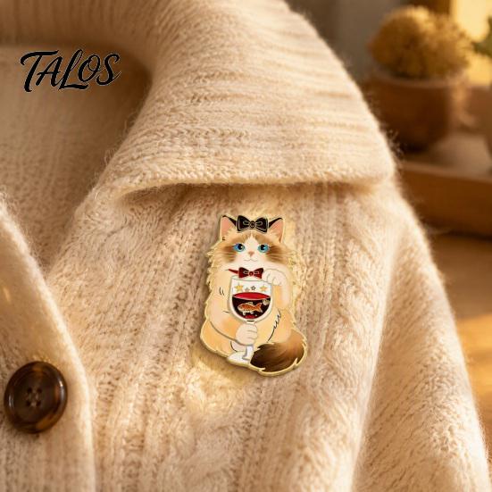 Women Clothes Pin Cartoon Red Wine Cat Brooch, Enamel Kitten Lapel Bag Decoration Pin, Jackets Backpacks Decorative Accessory for Men Brooch