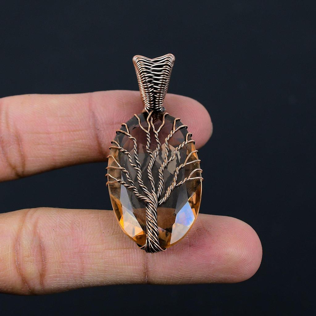 Tree Of Life Morganite Gemstone Copper Wire Wrap Handmade Jewelry Pendant