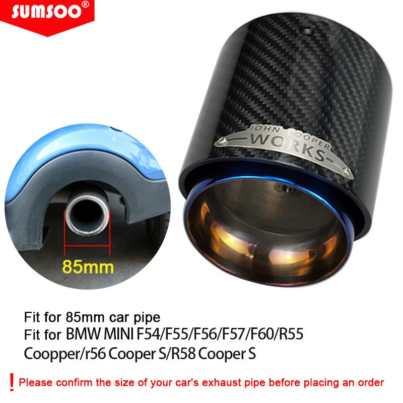 

genuine SUMSOO Burnt Blue Pipe Black Carbon Fiber Exhaust Muffler Tip Fit for MINI Cooper S F54/F55/F56/F57/F60/R55 R56 inlet 85mm
