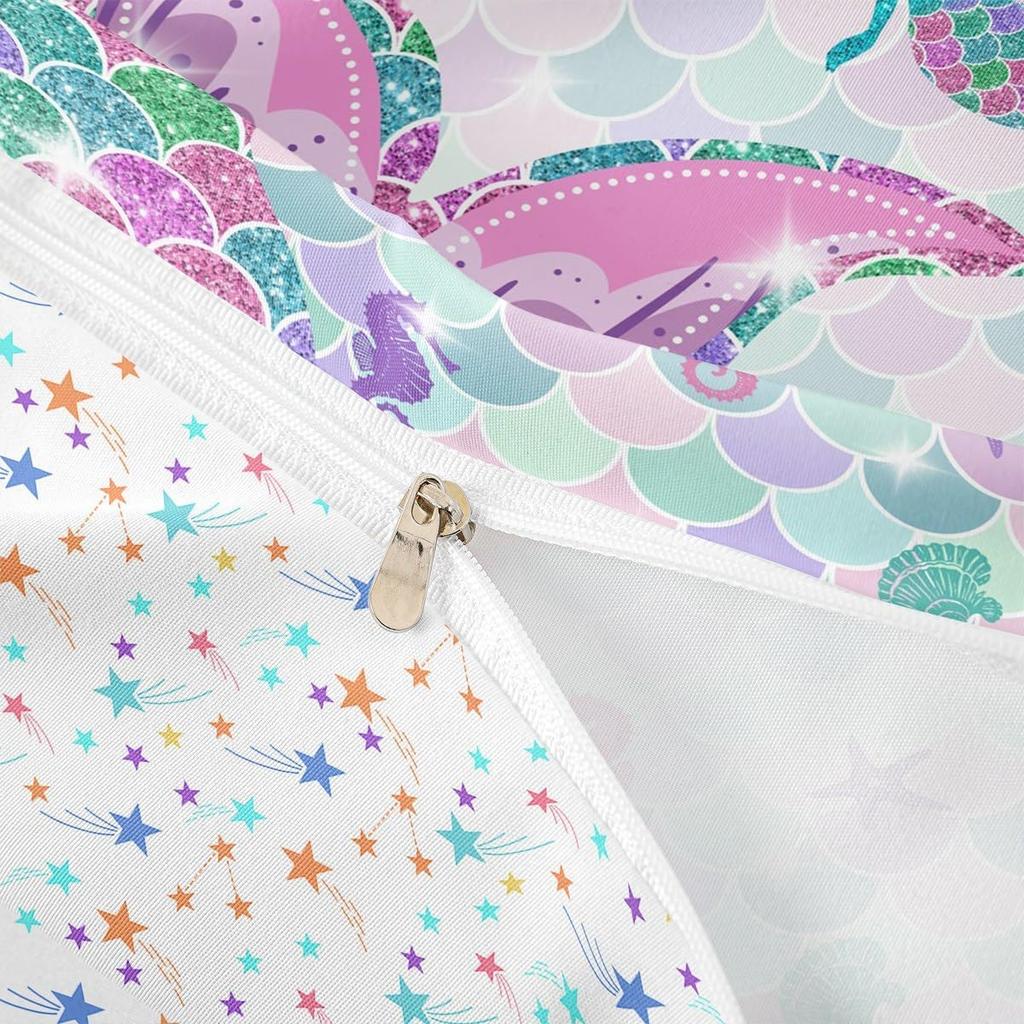 Erosebridal Mermaid Tail Bedding Set,Nautical Sea Animal Duvet Cover Twin Size for Kids Child,Fish Scale Sparkle Sequins Comforter Cover Oce