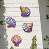 4 Pièces Art Mural Coquillages Marins Côtiers, Décoration Murale Océanique Colorée en Bois, Sculpture Murale Côtière Style Ferme pour Maison de Plage, Patio, Clôture, Extérieur
