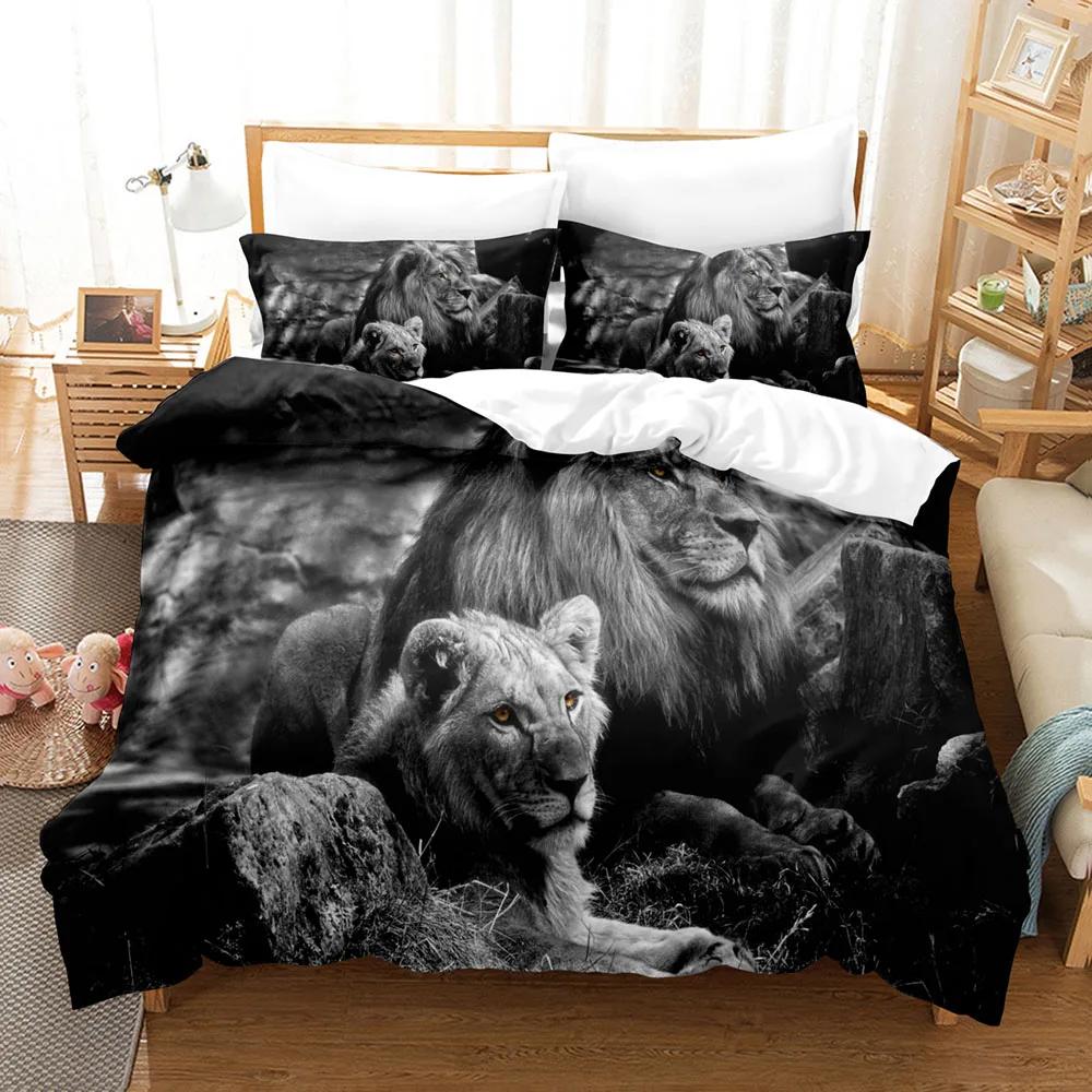 Comforter 3D Lion Print S King Size Animal Bedding Set Starry Galaxy Comforter Microfiber +Pillow Shams