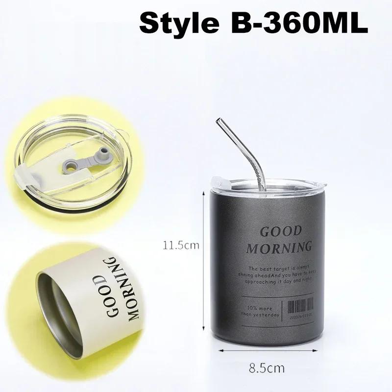 304 Stainless Coffee Cup Steel Double -layer Thermos Cooler Straw Cup Portable Reusable Ins Ice American Coffee Mug Water Bottle