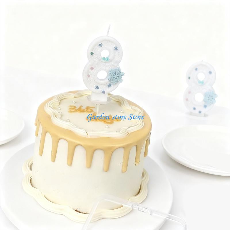B0KB Winter Snowflake Themed Birthday Number Paraffins Wax Safe For Kids Girls Parties And Cake Toppers Decorations