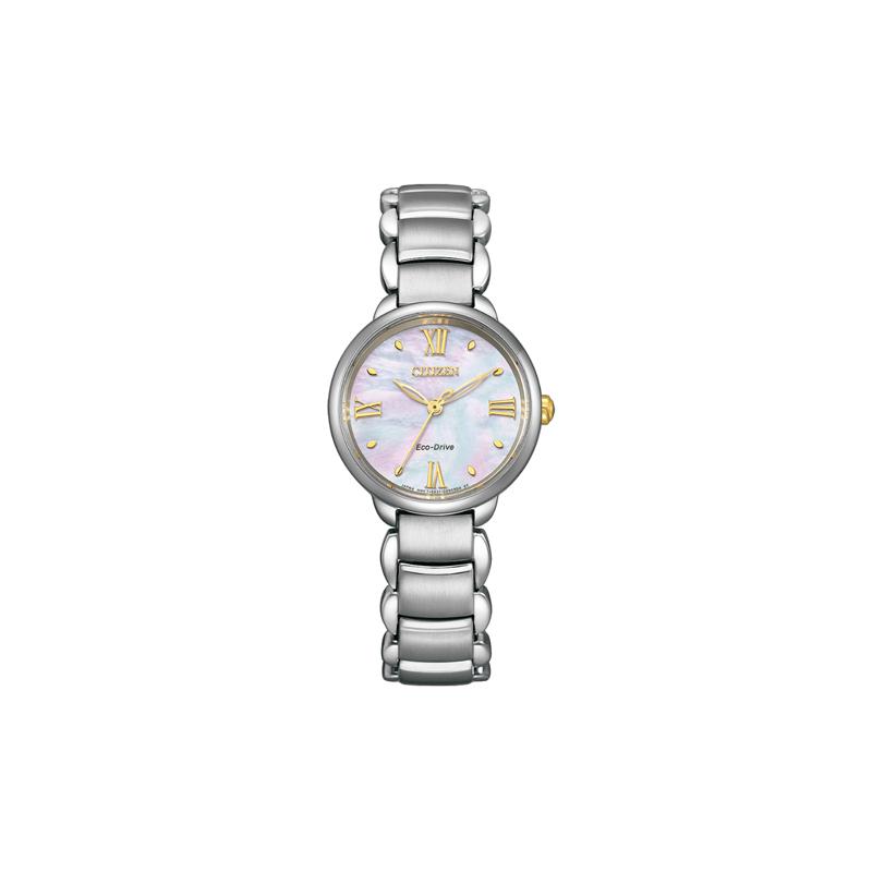 

CITIZEN 50 meters waterproof, solar Quartz, Steel Strap, , 28mm women s watch, pink dial EM0927-87Y синій