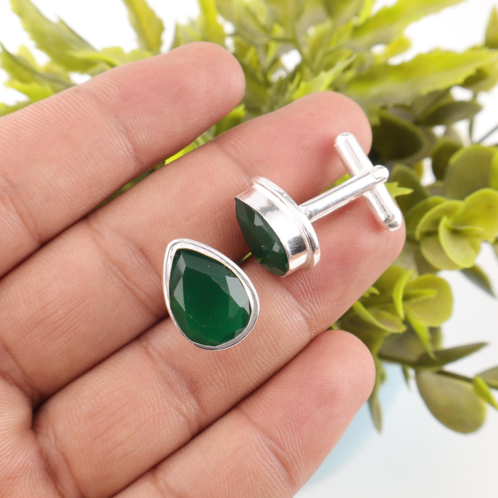 

Green Onyx Gemstone 925 Sterling Silver Jewelry Handmade Cufflinks 0.66 For Men CL-6-19