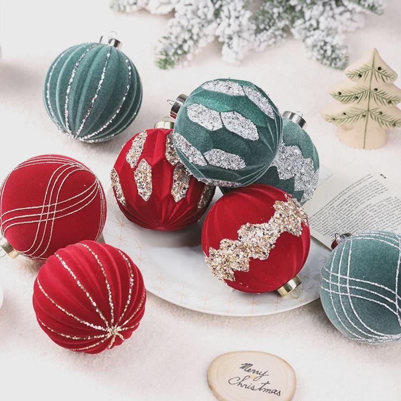 10cm Diamond Flocked Christmas Ball Ornaments - Set of 4