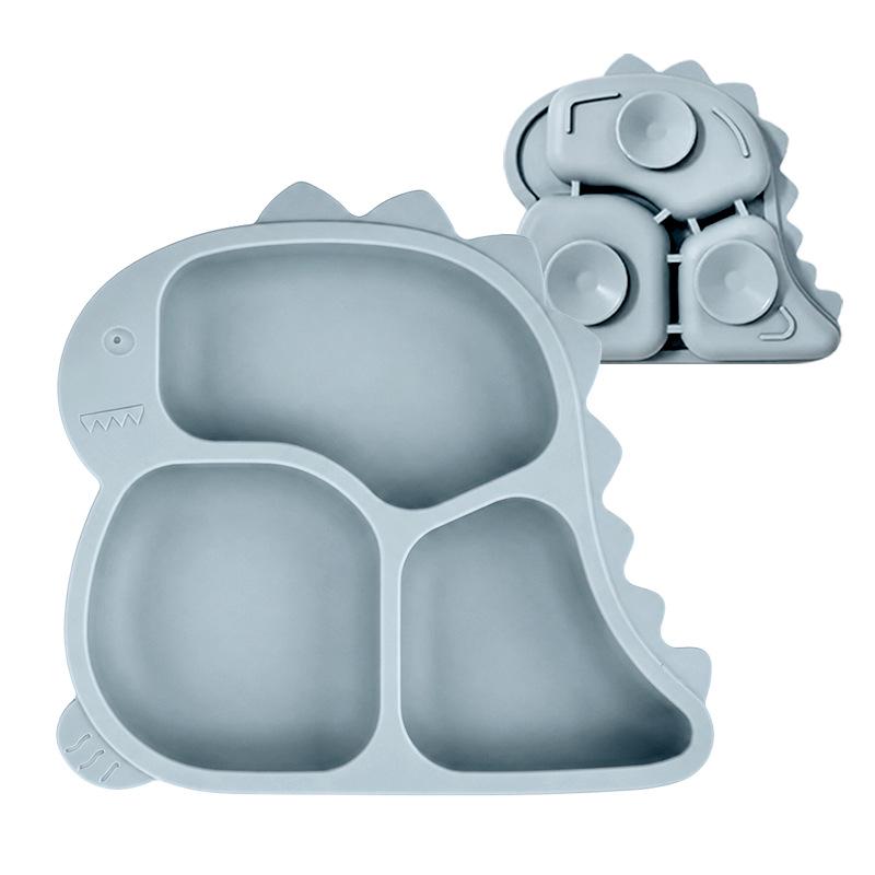Dinosaur Silicone Anti-Spill Baby Dinner Plate Set with Suction and Compartments