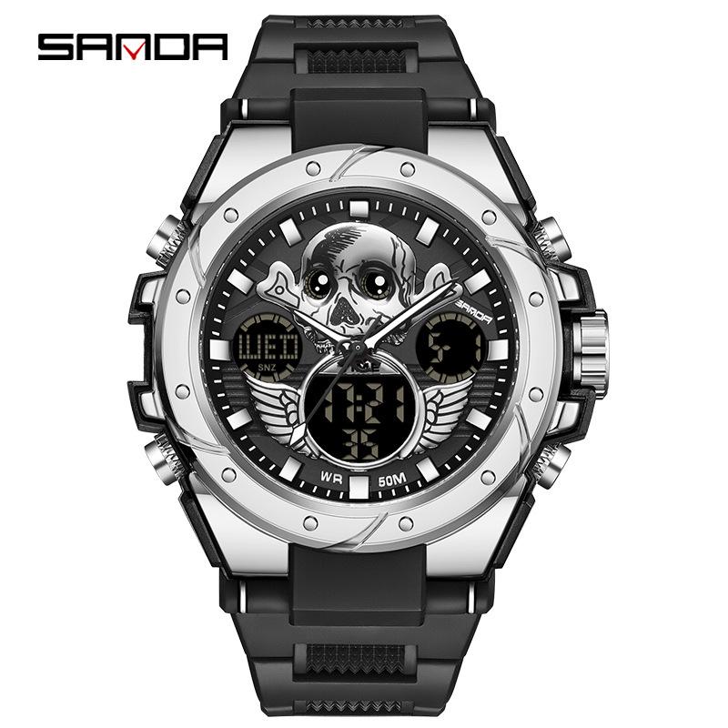 Sanda Men's Multifunctional Dual Display Luminous Waterproof Sports Watch for Teens