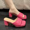 Fashion 2025 Summer Slippers Peep Toe Chunky High Heels Sandals Slides Party Shoes Woman Flip Flops Solid Candy Color Large Size 35-46