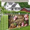 2D Cowgirl Happy Birthday Photography Backdrop, Rustic Wood & Cactus Themed Party Banner