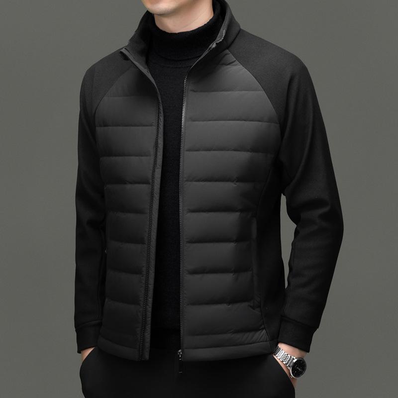 Men s Lightweight Stand Collar Patchwork Down Jacket - Windproof, Warm, Casual Winter Coat M