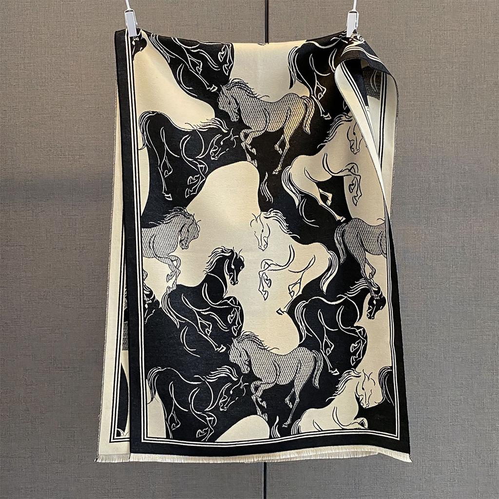 Autumn and winter new horse galloping printing large square scarf women's imitation cashmere versatile scarf high-end warm shawl