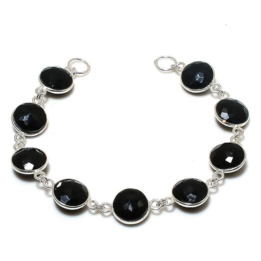 

Браслет ручной работы из стерлингового серебра 925 пробы с натуральной черной шпинелью 7–8 дюймов K4M03