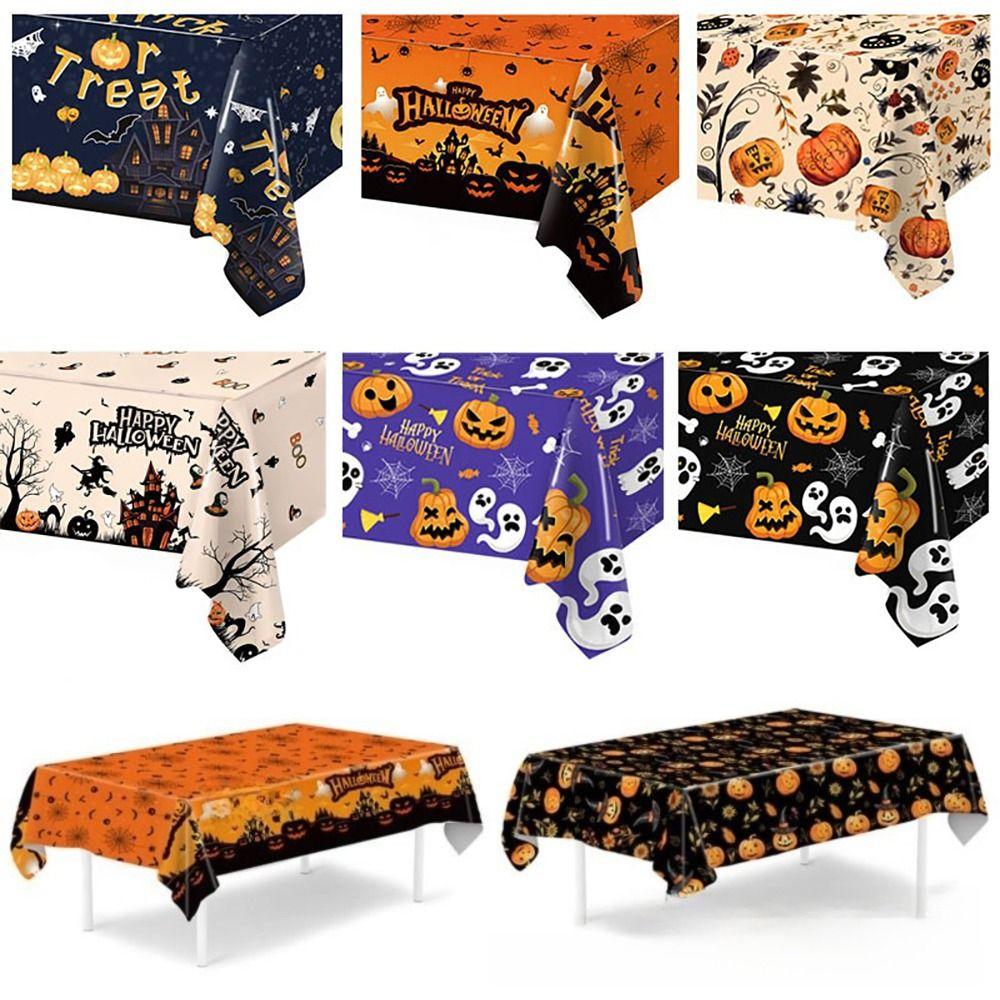Plastic Halloween Tablecloth Pumpkin Ghost Table Decoration Spooky Bat Tablecloth Bronzing Ghost Decoration Tablecloths