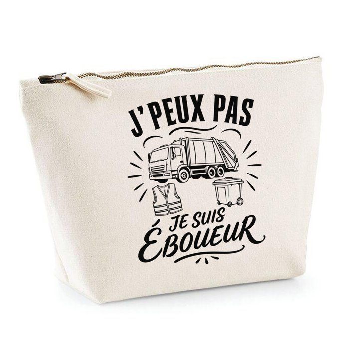 Trousse de toilette - PLANETEE - J’peux pas je suis Éboueur - 100% coton beige - 3 L - Zip métal