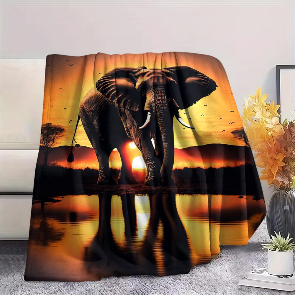 1Pc Africa Elephant Print Flannel Blanket, High Quality Comfortable for All Seasons, Home Decor, Warmth and Comfort, Perfect for Christmas Gifts