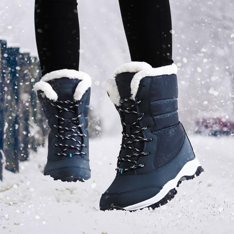 Women Boots Waterproof Heels Boots For Winter New Tren Platform Ankle Boots Keep Warm Snow Shoes Plush Outdoor Short Boots