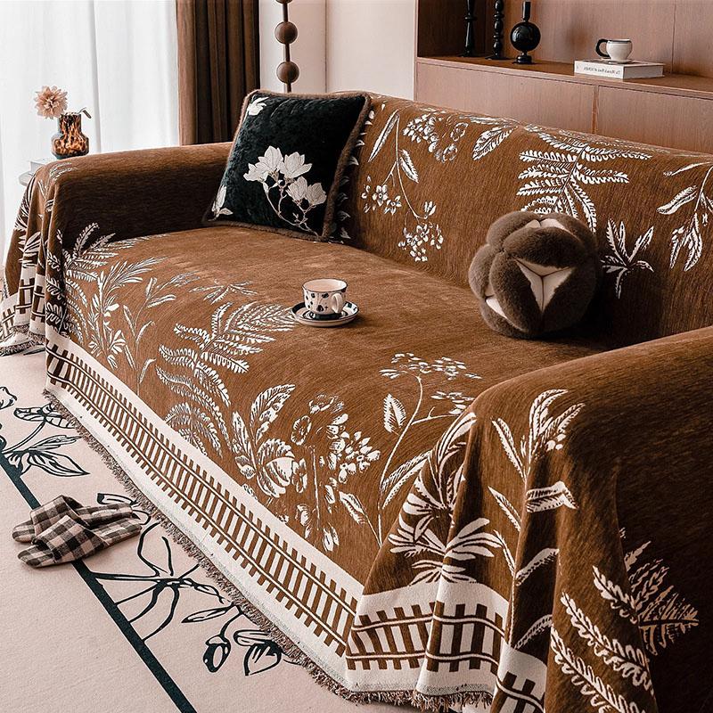 Chinesischer Klassischer Bedruckter Chenille Sofabezug Ländliche Pflanzen Und Blumen Couch Handtuch Mit Quasten Weich Anti Katzenkratzer Staubschutz