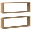 Wall Shelves with Shelf 2 Pcs Rustic Oak Finish 80 X 15 X 26 Cm