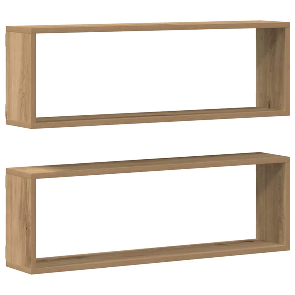 Wall Shelves with Shelf 2 Pcs Rustic Oak Finish 80 X 15 X 26 Cm