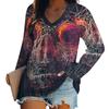 Women's Elegant V-Neck Marble Print Long Sleeve T-Shirt Soft Polyester Great for Autumn and Winter Casual Wear Floral Print Tops
