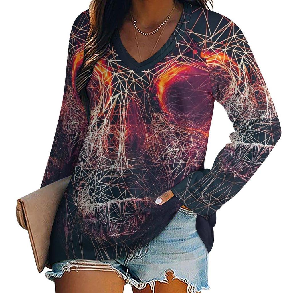 Women's Elegant V-Neck Marble Print Long Sleeve T-Shirt Soft Polyester Great for Autumn and Winter Casual Wear Floral Print Tops