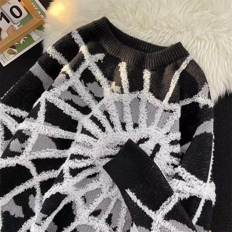 Sweater Men's and Women's Autumn and Winter New Handsome Spider Jacquard Round Neck Lazy Loose Trendy Knitted Sweater