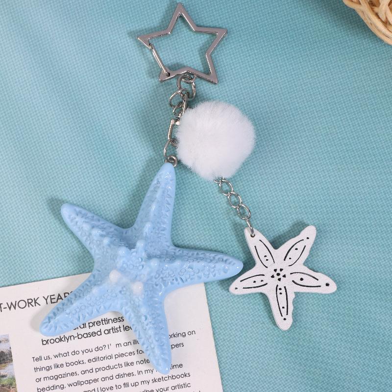 

Y2K Starfish Keychain Holiday Ocean Beach Keyring Trendy Bag Pendant Decoration Key Accessories Couple Gifts синий