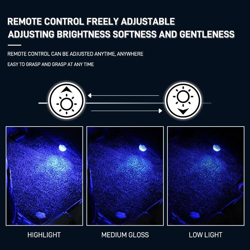 Remote Control LED Car Interior Ambient Light Wireless Adhesive Colorful Auto Roof Foot Atmosphere Lamp Decoration 13 Colors