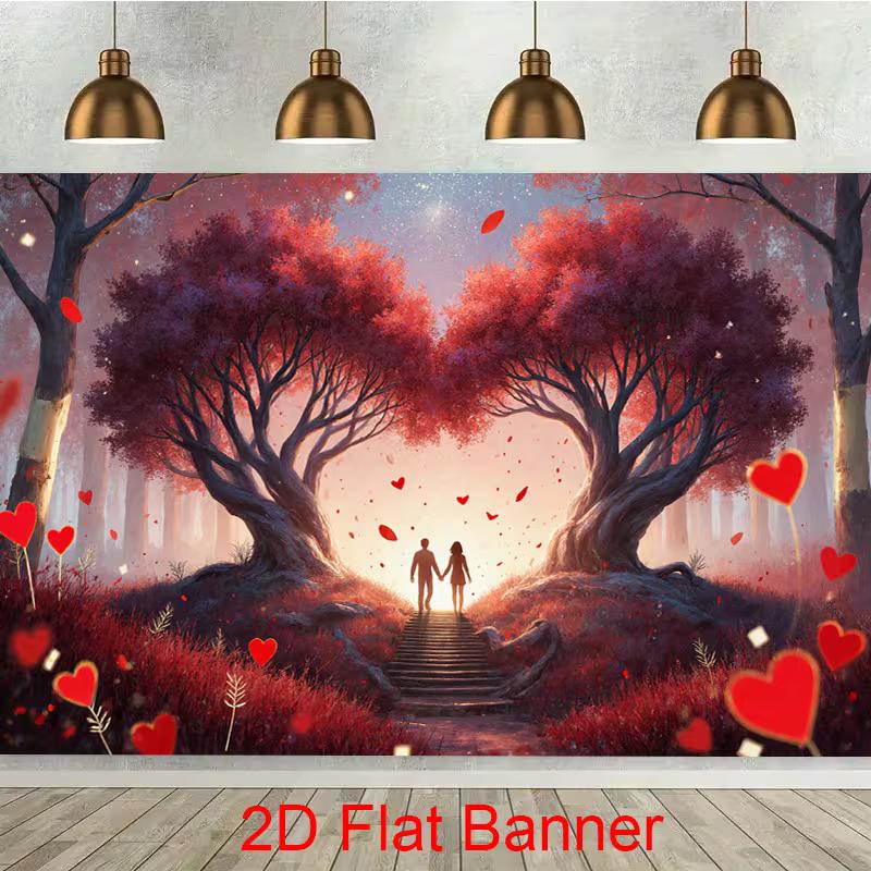 

2D Romantic Heart Tree Backdrop, Valentine s Day Couple Love Party Photography Background 47.2x31.5inch/120*80cm