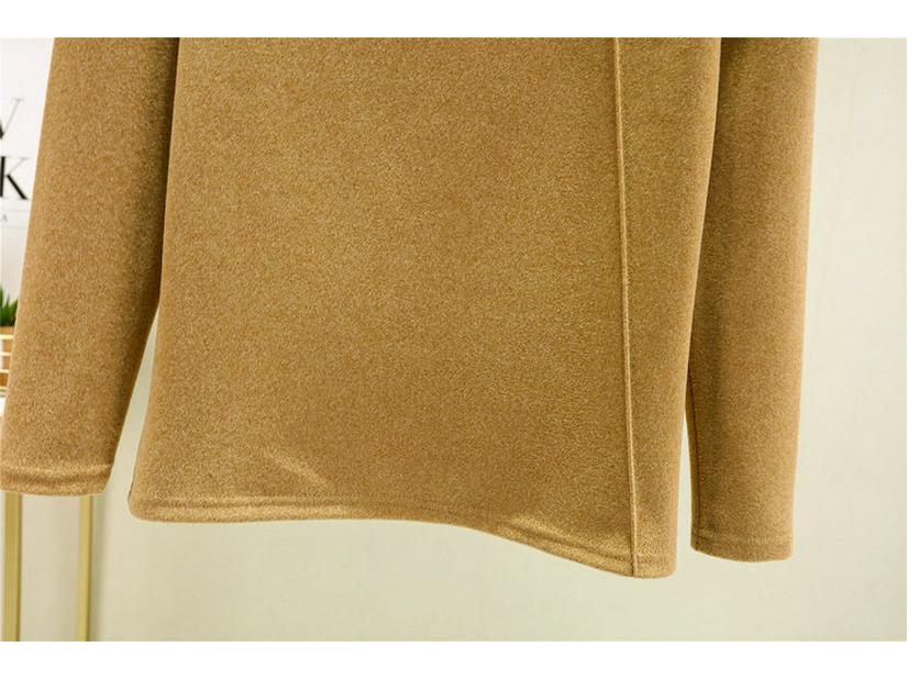 Tricou de toamnă/iarnă pentru femei, cu guler semi-înalt, mâneci lungi, stil coreean, din fleece dublu-față, cu design cu dungi duble