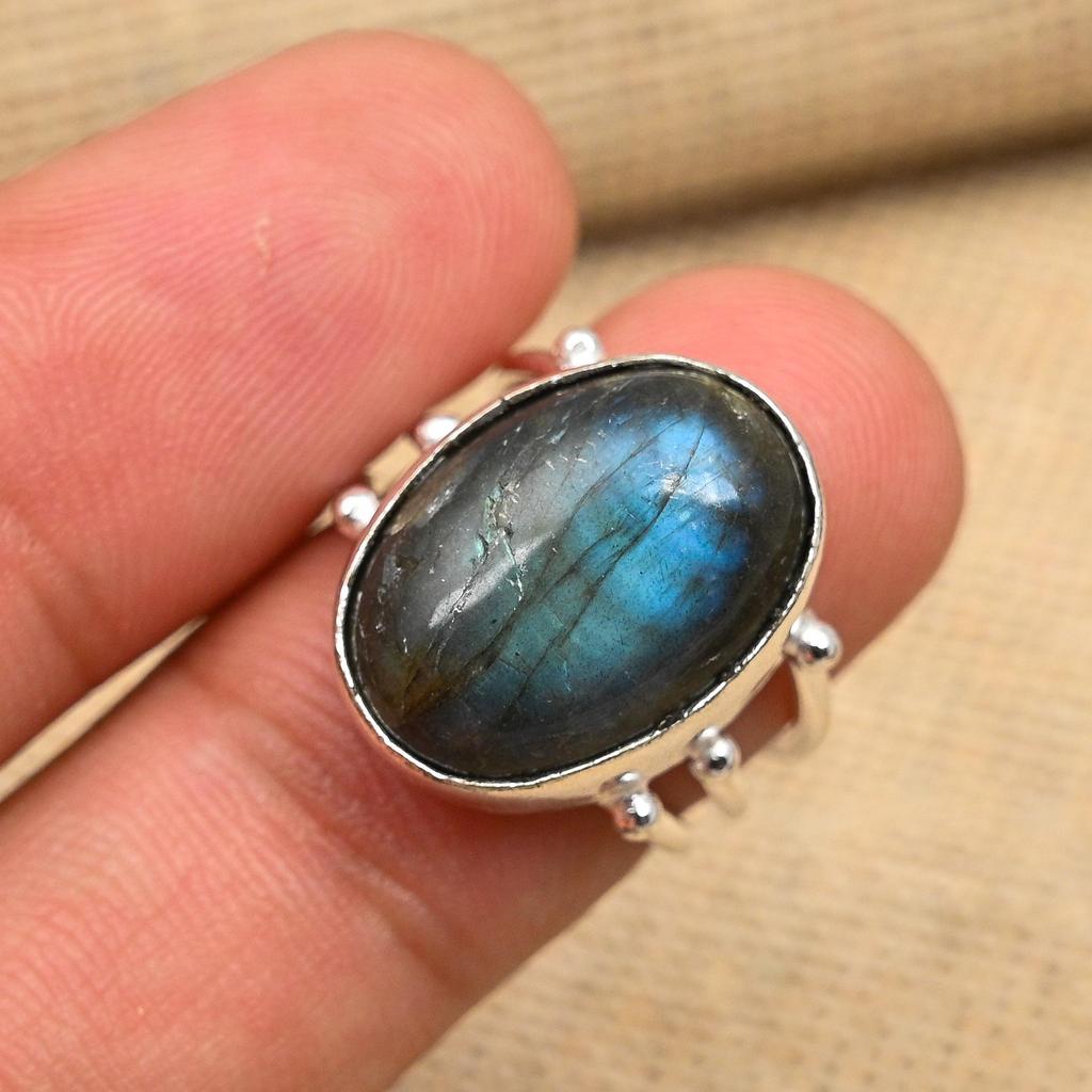 Anello Labradorite Naturale, Anello In Argento Sterling Massiccio 925, Pietra Preziosa Labradorite Blu Naturale Appariscente, Anello Da Donna, Anello Da Uomo, Anello Regalo - Italia - Foto 5