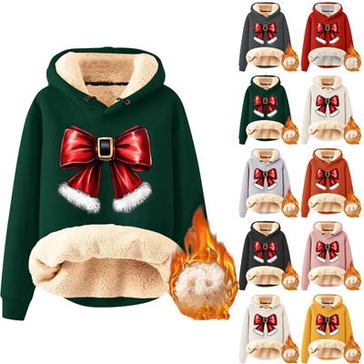 Kadın Modası Kapşonlu Dolgulu Kalınlaştırılmış Sıcak Noel Baskılı Bol Kazak Sweatshirt