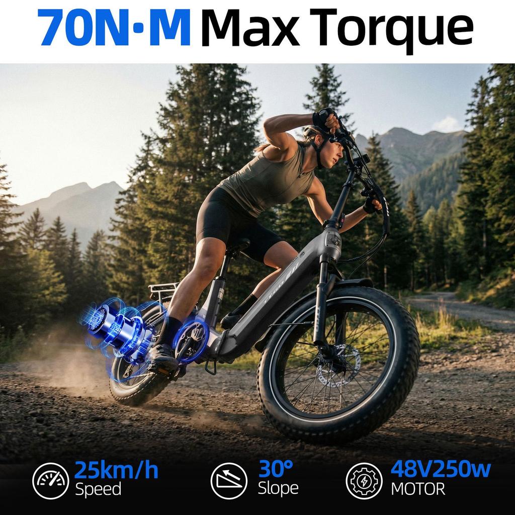 TTGO F7 Folding Electric Bike – 250W Motor – 48V 15Ah Battery – 120-140 Km Max Range – 20"×3.0" Tires – Hydraulic Brakes – Shimano 7speed
