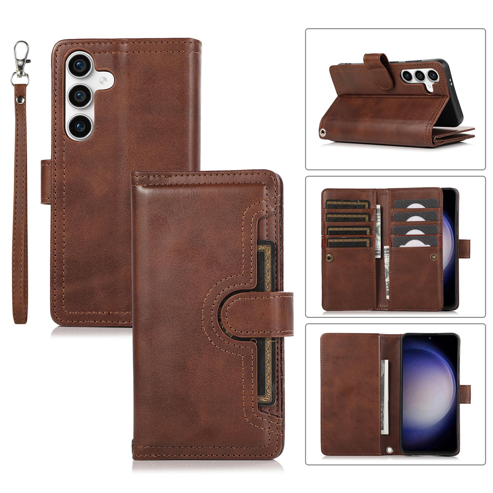 

For Samsung Galaxy S24 Case Split Leather Folio Stand Multiple Card Slots Phone Cover Coffee