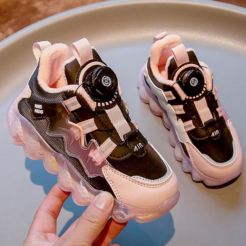 Hot Selling Children Cotton Shoes Breathability Anti Slip Sneakers Winter Warmth Light Rotating Buckle Kids Outdoor Casual Shoes