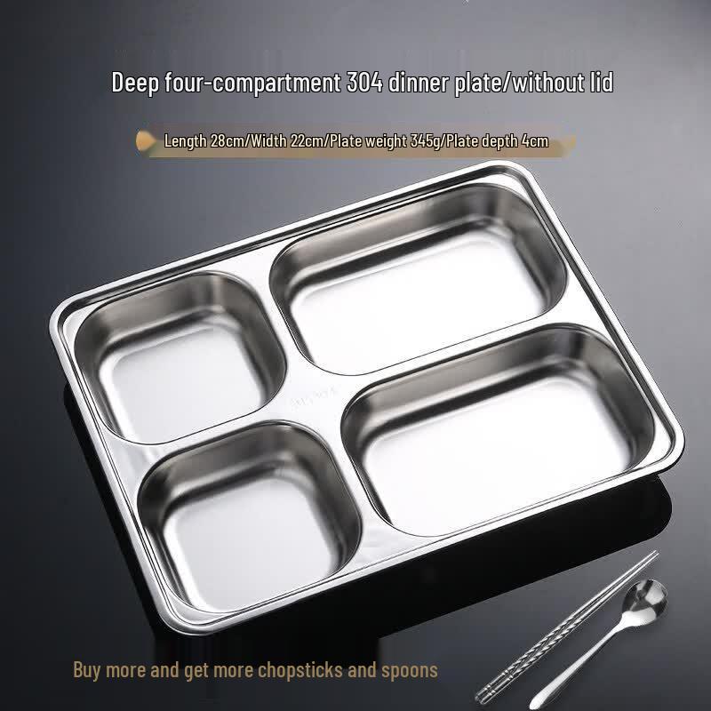 304 Stainless Steel Four-Compartment Deep Meal Tray
