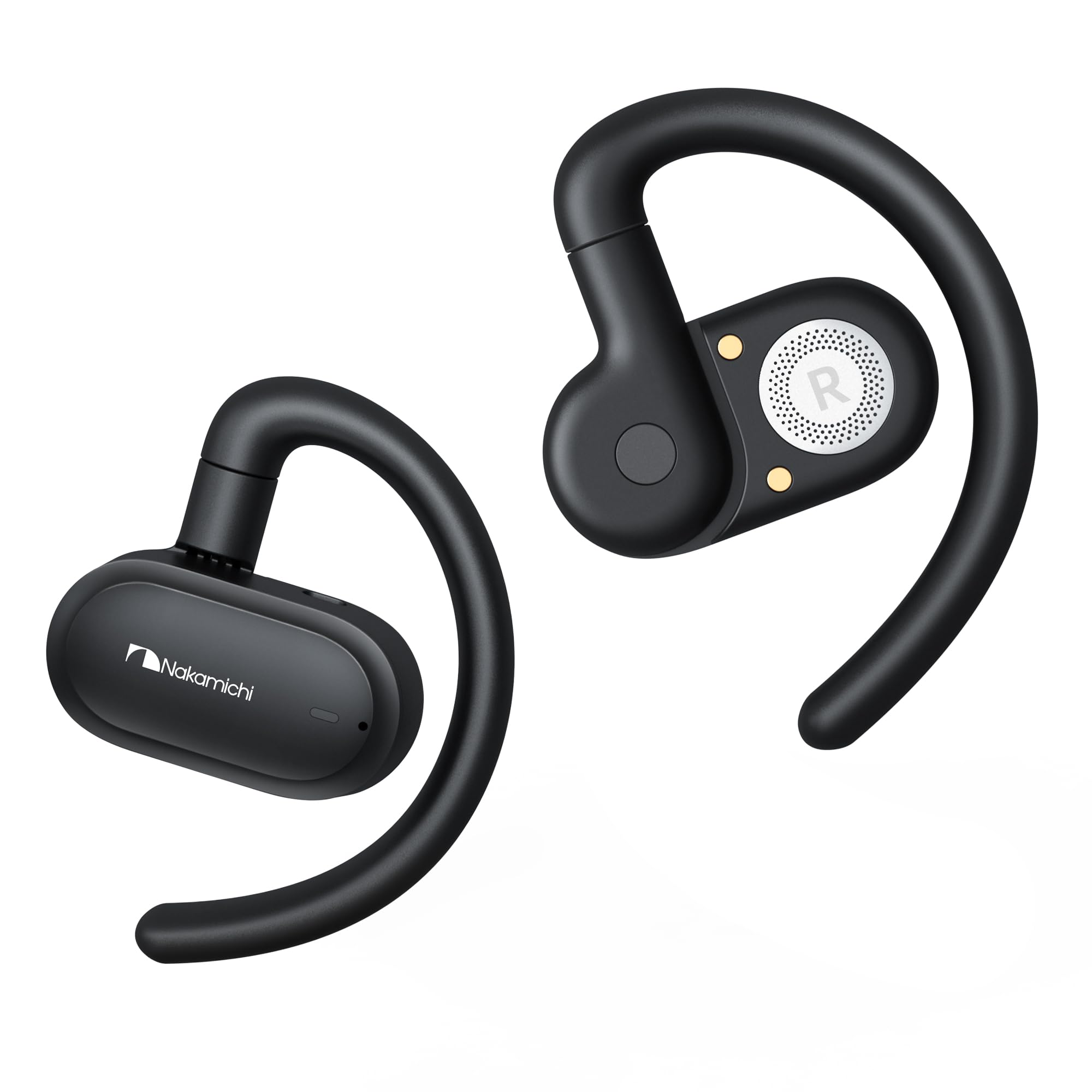 

Nakamichi ELITE OWS100 Wireless Bluetooth Sound Leak Bass Compensation Adjustable Up to 30 Hours of Music Black Open-Ear Earbuds, 5.4, No-Block Sound,