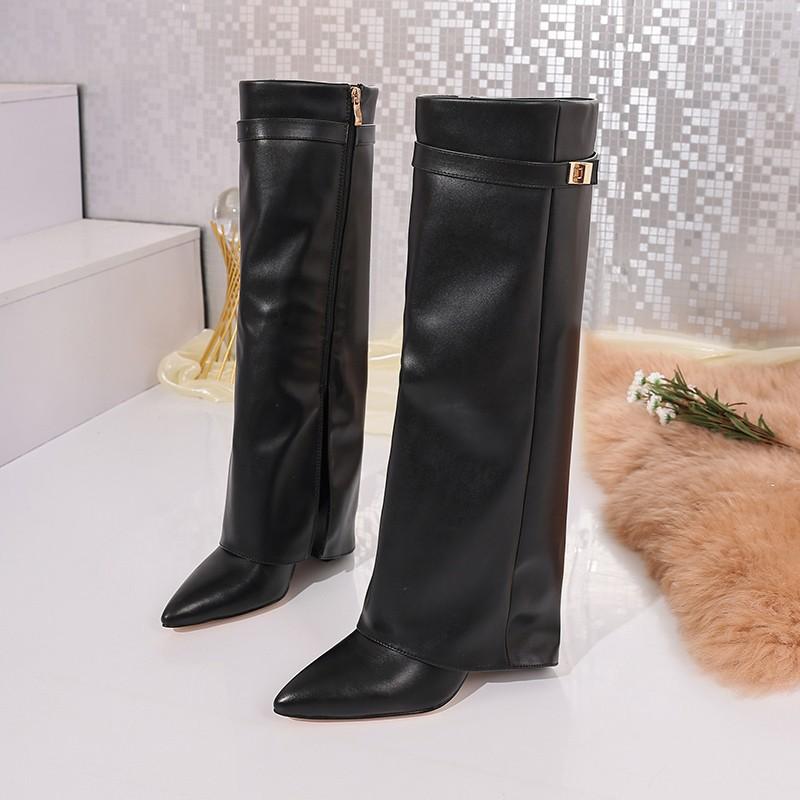 

Pointed suede high-heeled boots 2025 winter new European and American side zipper large-size trouser boots for women 41 чорний