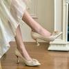Fashion Autumn New Pointed Toe Shallow Mouth Slip-on Non-Slip Wear-Resistant High Heels Crystal Flower Slip
