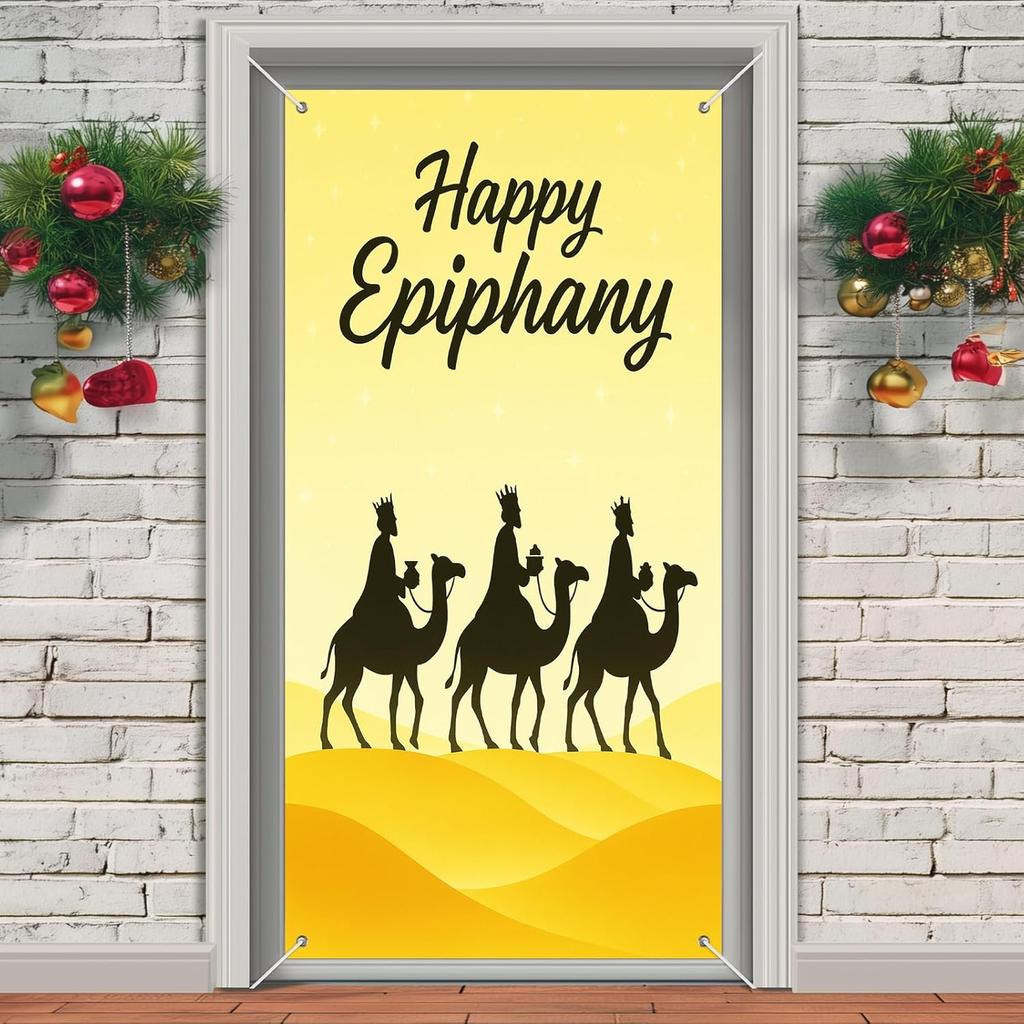 IVN Three Kings Day Epiphany Door Cover 71 x 35 Inches Front Door Banner Camel Scene Religious Holiday Decor Indoor And Outdoor
