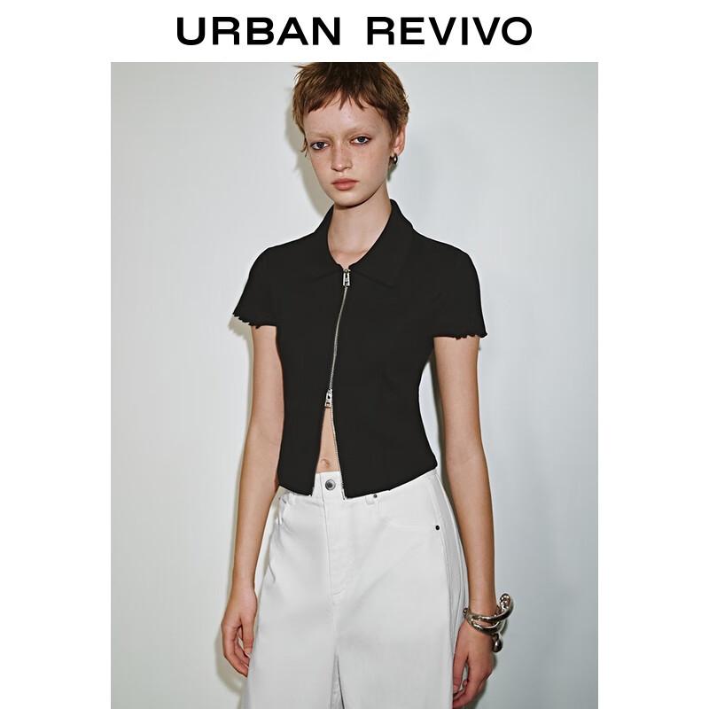 UR2025 Женская повседневная футболка с коротким рукавом, рюшами по краю и двойной молнией S