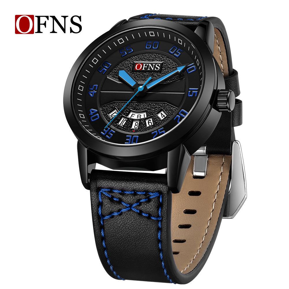 OFNS Men's Waterproof Quartz Watch with Double Calendar