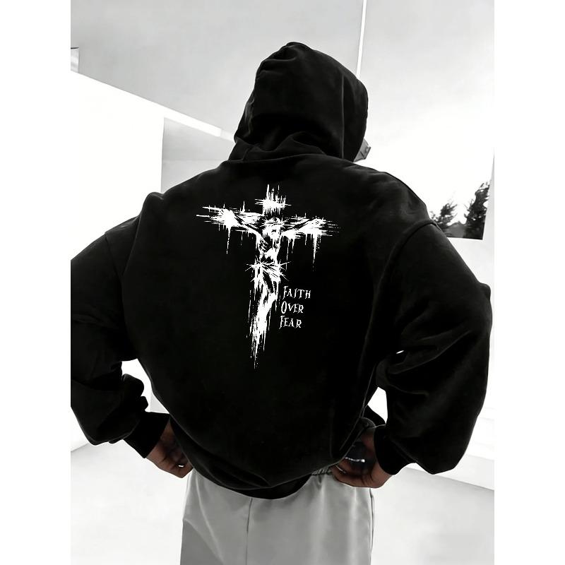 Autunno Inverno Foderato in Pile Davanti Dietro Fede Sopra la Paura Croce Gesù Felpa con Cappuccio Felpa Gotica Oscura Americana Streetwear Coreano Ampia