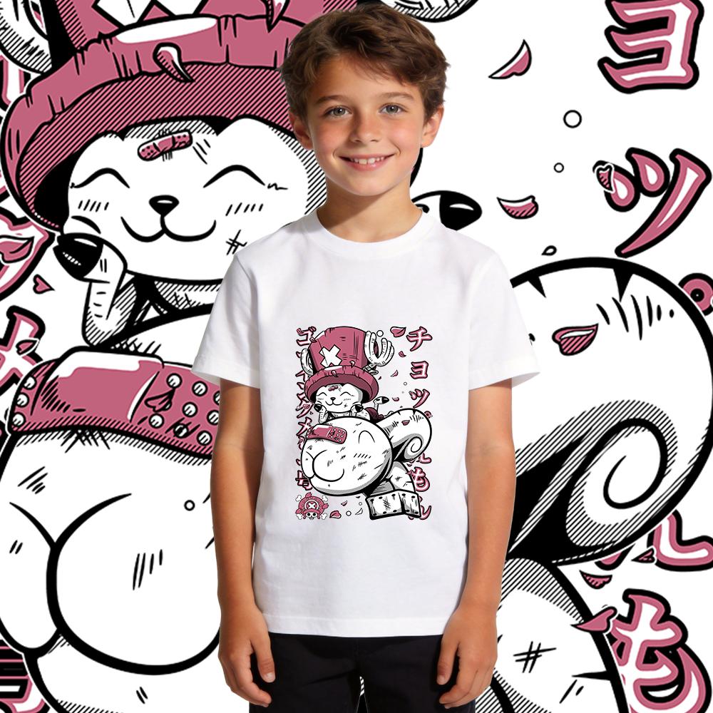 One Piece Chopper x Vogue Merry Anime Print Cotton T Shirt for Boys Girls Casual Summer Top Kids Clothing