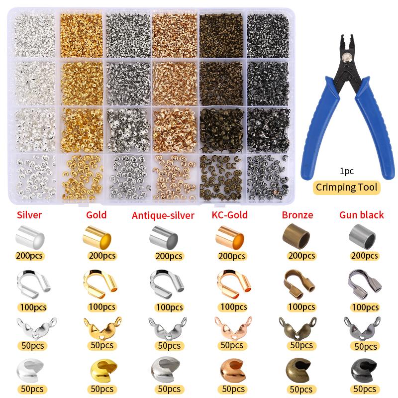 Crimp Beads Covers Kit with Bead Crimping Pliers Tool Brass Crimp Beads Tips Knot Covers Kit for for Jewelry Making DIY Craft