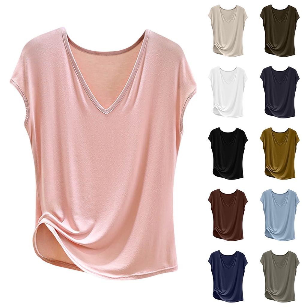Women's Summer V-neck Thin Color Loose Inner Top Outer Sleeveless Bottom Shirt Tank Top