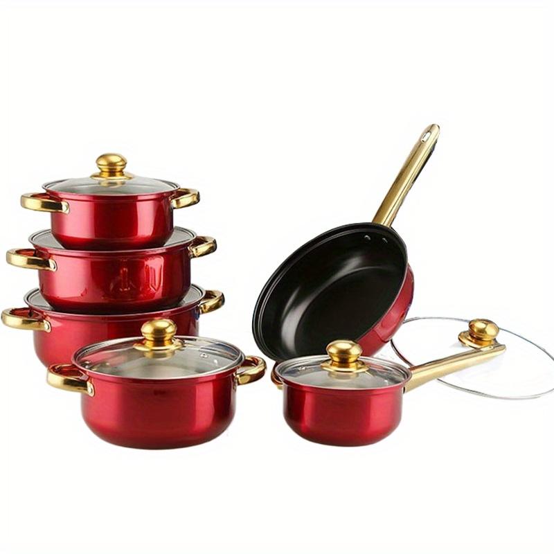 12-Piece Nonstick Fry Pan Set - Stainless Steel Induction Cookware for Gas/Electric, Heat-Resistant Skillet & Saucepan Combo