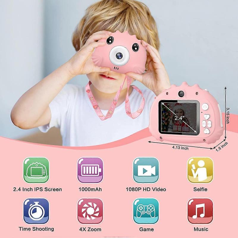Digital Camera for Kids Ages 3-10 with 2.4" IPS HD Screen 20MP/1080p Selfie Camera with Game, 32GB Card Pink